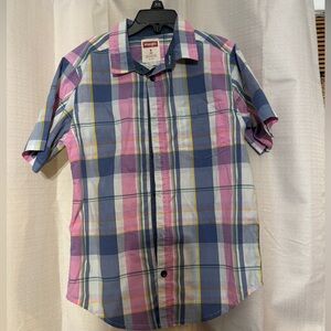 2SHIRTS!!! Boys size 8 button down short sleeve shirts. Wrangler & Amazon basics